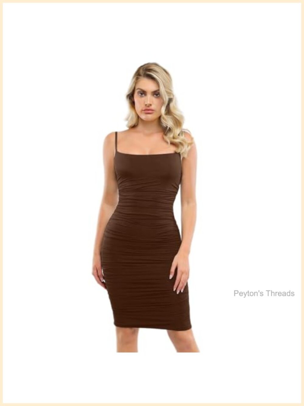 Popilush Ruched Bodycon Dress with Built-In Shapewear Midi